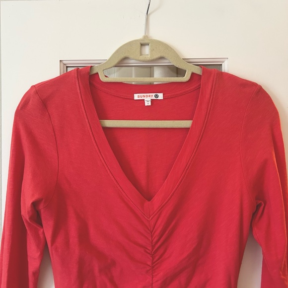 Anthropologie Sundry Coral Ruched Dress Size 1/Small - Picture 6 of 14